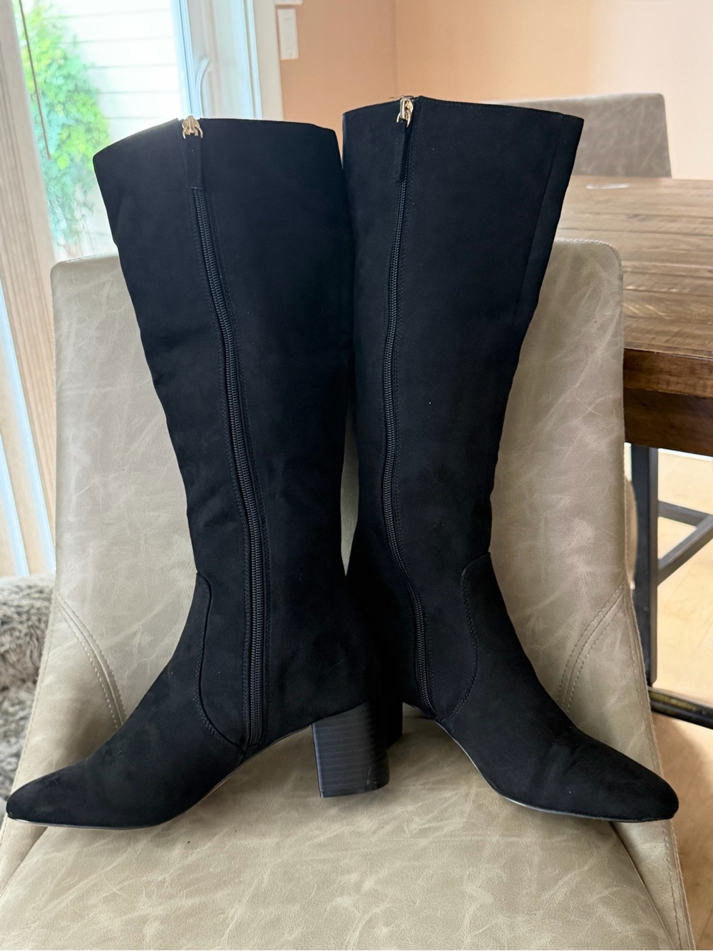 J. Crew Black Suede Knee-High Heeled Boots - Picture 5 of 8